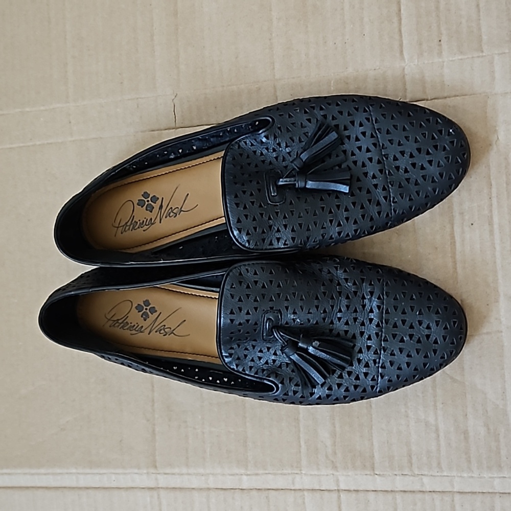 Patricia Nash Francesca black perforated tassel loafers-10 - Picture 2 of 11